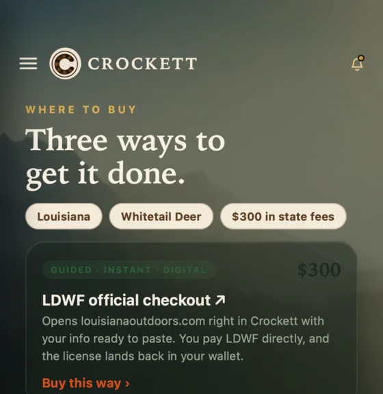 Where to buy, showing three ways to get a Louisiana license