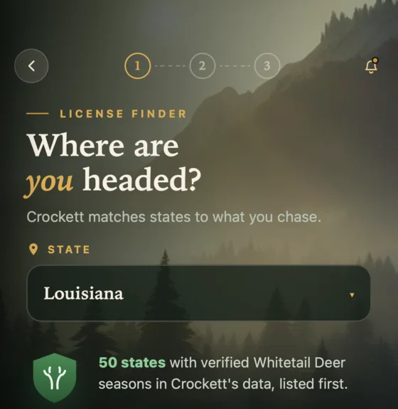 The License Finder asking which state you are headed to